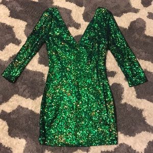 Green sequin dress, stretchy